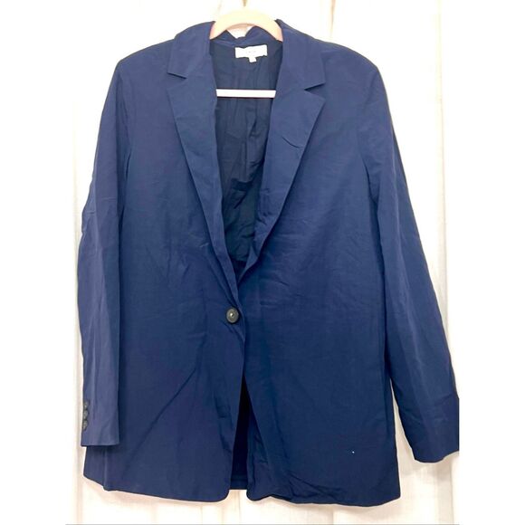 NWT Vince Women's Relaxed Textured Wool Blend One-Button Blazer Navy Blue Sz 10